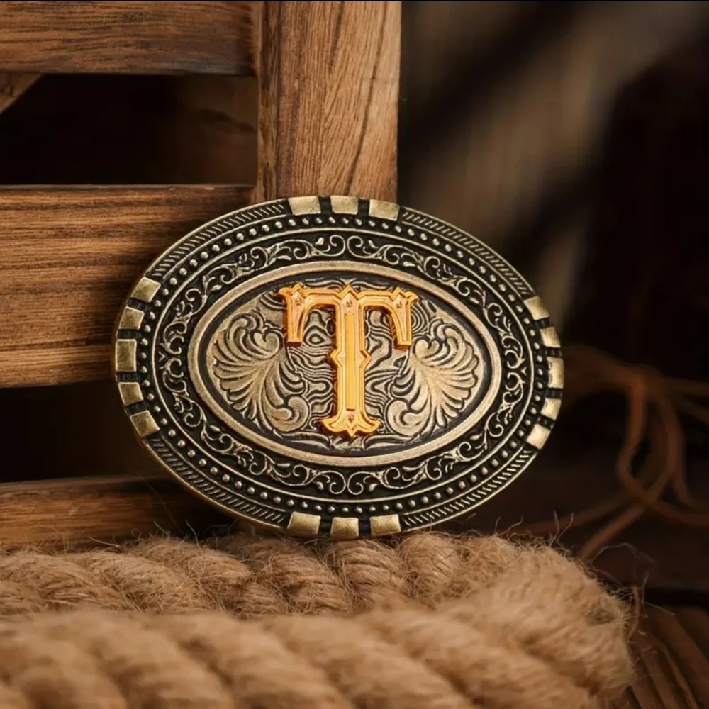 New Western Belt Buckle with Letter Monogram T – Cowboy Rodeo Style Engraved